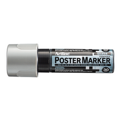 Marker pentru poster, corp plastic, varf tesit 30mm - argintiu