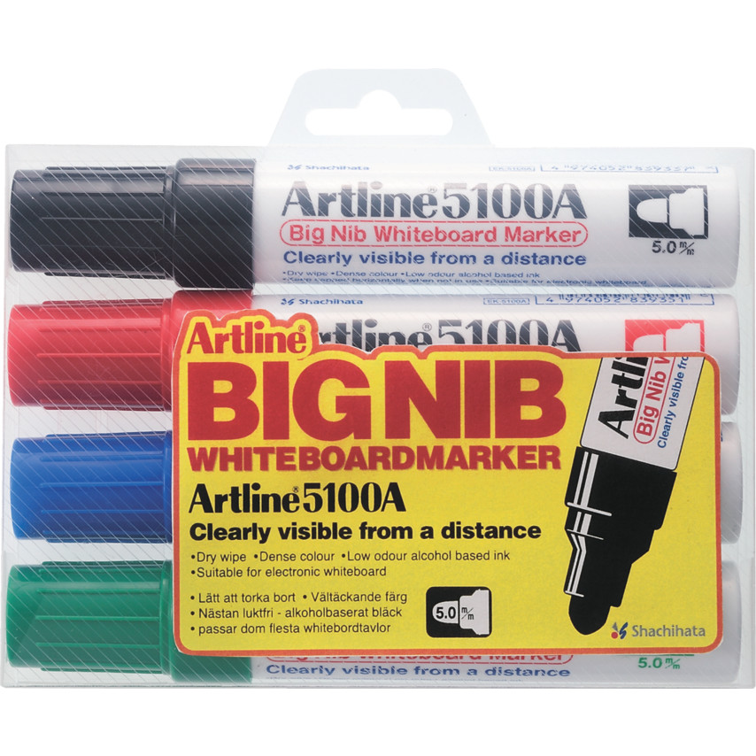 Marker pentru tabla de scris 5100A, corp metalic, varf rotund 5.0mm, 4 culori/set