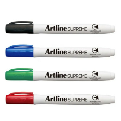 Marker pentru tabla de scris  Supreme - Dry safe ink, varf rotund 1.5mm - 4 culori/set
