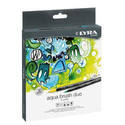Markere Aqua Brush Duo, 2 capete (brush plus 1mm), 24 culori/cutie