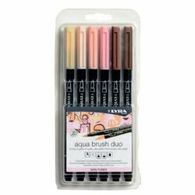 Markere Aqua Brush Duo, 2 capete (brush plus 1mm), 6 culori ale pielii/blister