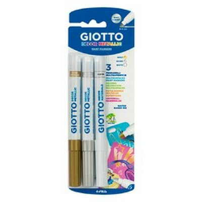 Markere cu vopsea, 3 culori/blister, culori metalizate(auriu, argintiu,alb), GIOTTO Decor Metallic