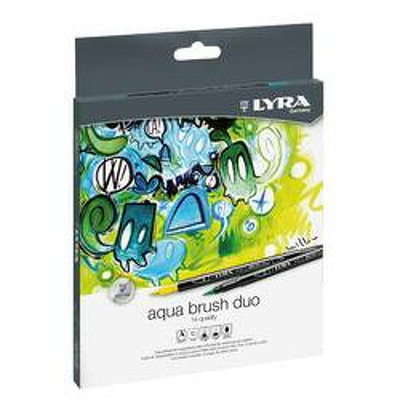 Markere LYRA Aqua Brush Duo, 2 capete (brush   1mm), 12 culori/cutie