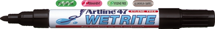 Marker Artline 47, pentru suprafete umede, corp metalic, varf rotund 1.5mm - negru