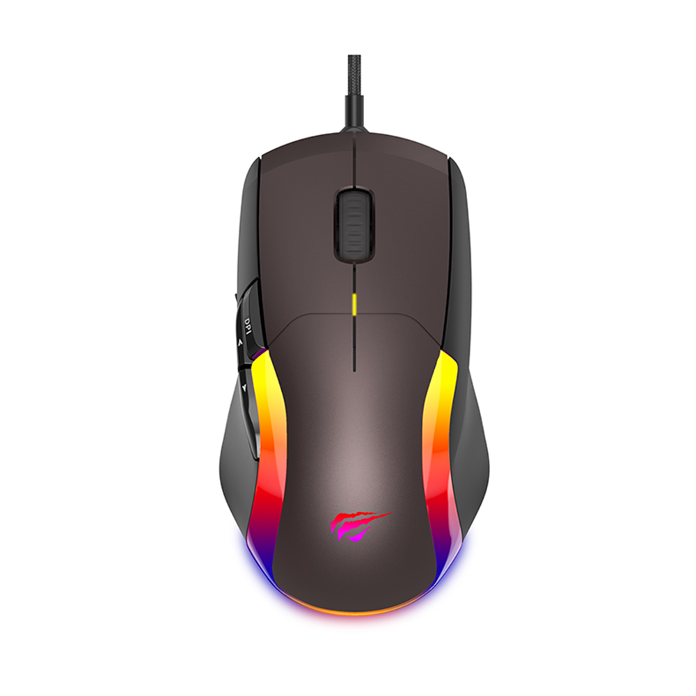Mouse Gaming cu Fir - iluminare RGB, DPI Reglabil pana la 8000 DPI, 1.6m, Negru/Ocru