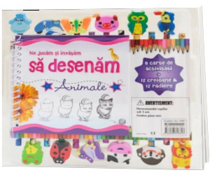 Ne jucam si invatam sa desenam animale - o carte de activitati (12 creioane si 12 radiere)