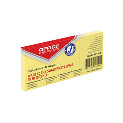 Notes autoadeziv 51 x 38 mm, 3 x 100buc/set, Office Products - galben pastel