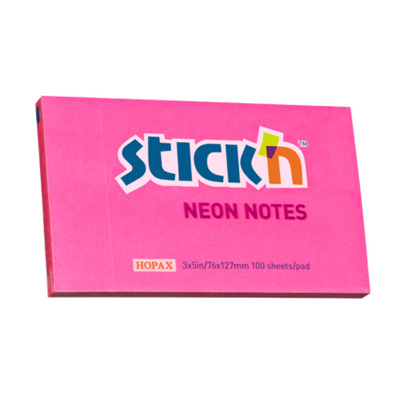 Notes autoadeziv 76 x 127 mm, 100 file, Stick - roz neon