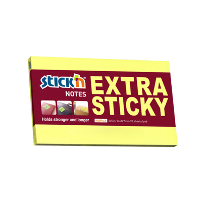 Notes autoadeziv extra-sticky 76 x 127mm, 90 file, Stickn - galben neon