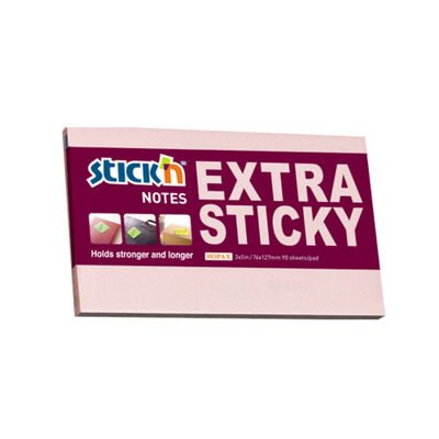 Notes autoadeziv extra-sticky 76 x 127mm, 90 file, Stickn - magenta pastel