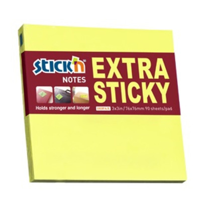 Notes autoadeziv extra-sticky 76 x 76mm, 90 file, Stick - galben neon