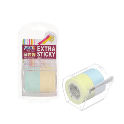 Notes autoadeziv in rola, cu dispenser, 25 mm x 10 m, 2 buc/set, Stickn - 2 culori pastel