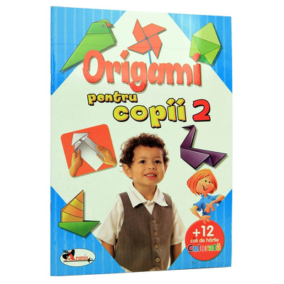 Origami pentru copii 2 - Cartea contine 12 coli hartie pentru origami (Stare: noua, cu defecte la coperta)