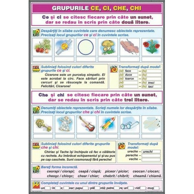 Ortografierea grupurilor: chi, ci si che, ce - Adjectivul. Plansa DUO