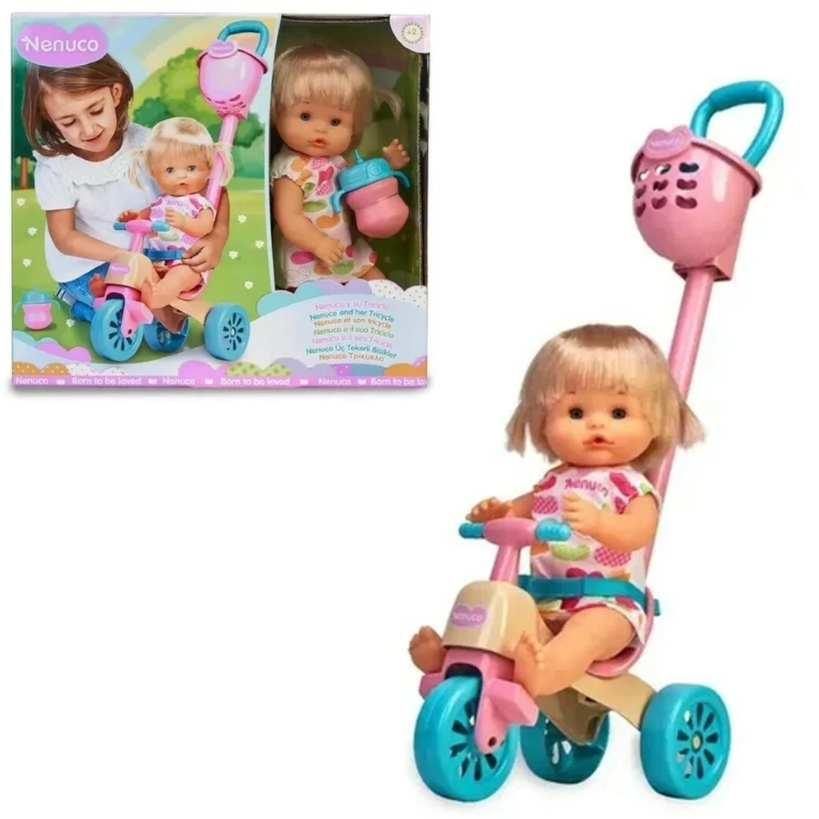 Papusa Bebelus Nenuco cu tricileta ei