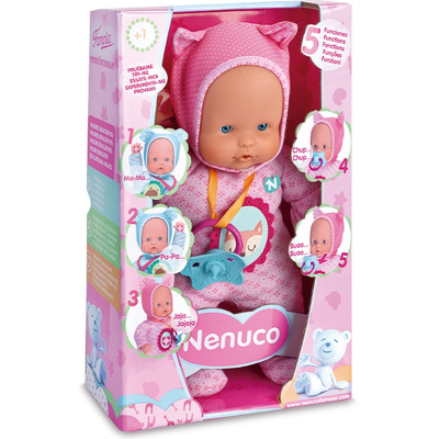 Papusa bebelus Nenuco in pijama roz cu 5 functii