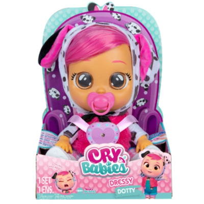 Papusa Cry babies, Bebe plangacios Dressy Dotty cu par