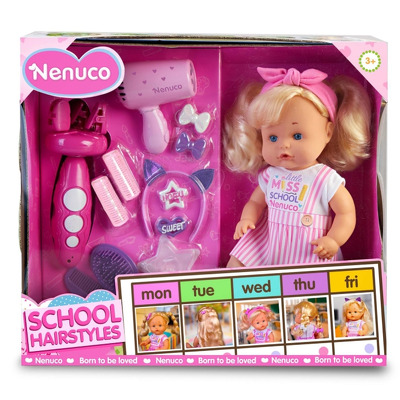 Papusa Nenuco cu accesorii pentru diferite coafuri pentru scoala