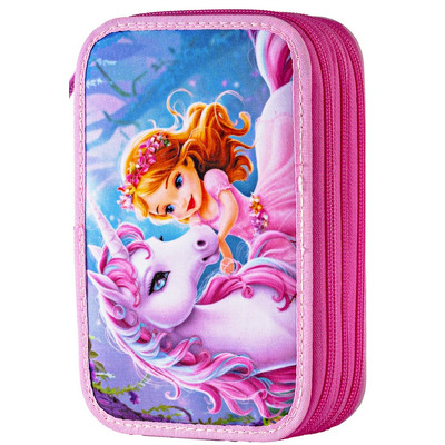 Penar cu 3 fermoare neechipat unicorn si printesa