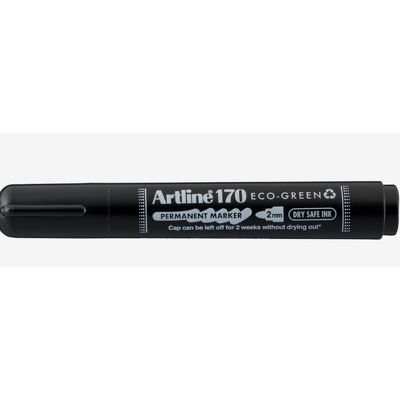 Permanent marker 170 Eco Green - Dry safe 2 weeks, corp plastic, varf rotund 2.0mm - negru