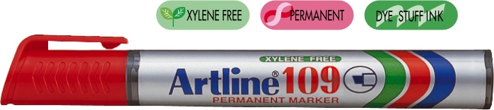 Marker permanent rosu, corp plastic, varf tesit 2.0-5.0mm - Artline 109