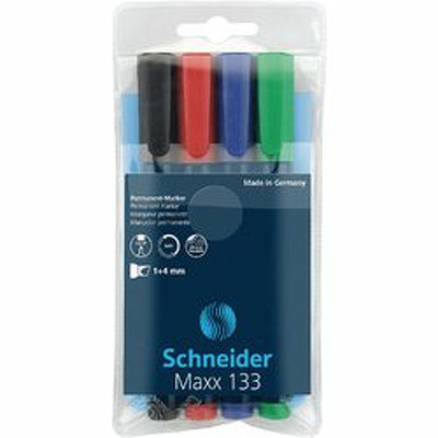 Permanent marker Maxx 133, varf tesit 1 4mm, 4 culori/set - (N, R, A, V)