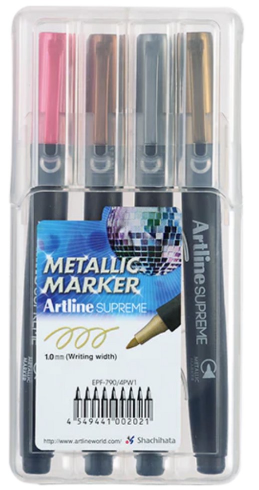 Permanent marker Supreme Metallic, corp plastic, varf rotund 1.0mm, - 4culori/set