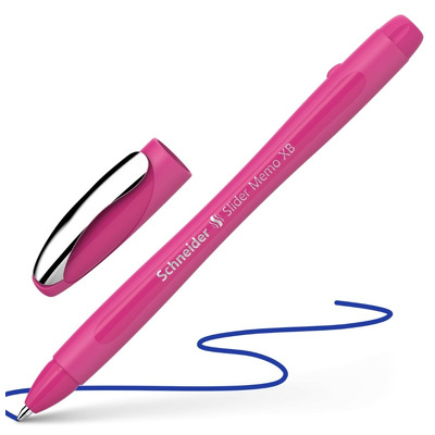 Pix Slider Memo XB, rubber grip, accesorii metalice, corp power pink - scriere albastra