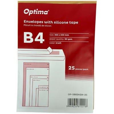 Plic B4 (353x250mm), lipire siliconica, 25 buc/set, Optima - kraft