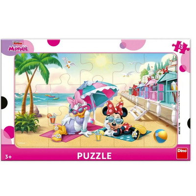 Puzzle cu rama - Minnie si Daisy la plaja (15 piese)