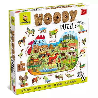 Puzzle de lemn - Ferma, Ludattica, + 5 ani, 48 piese