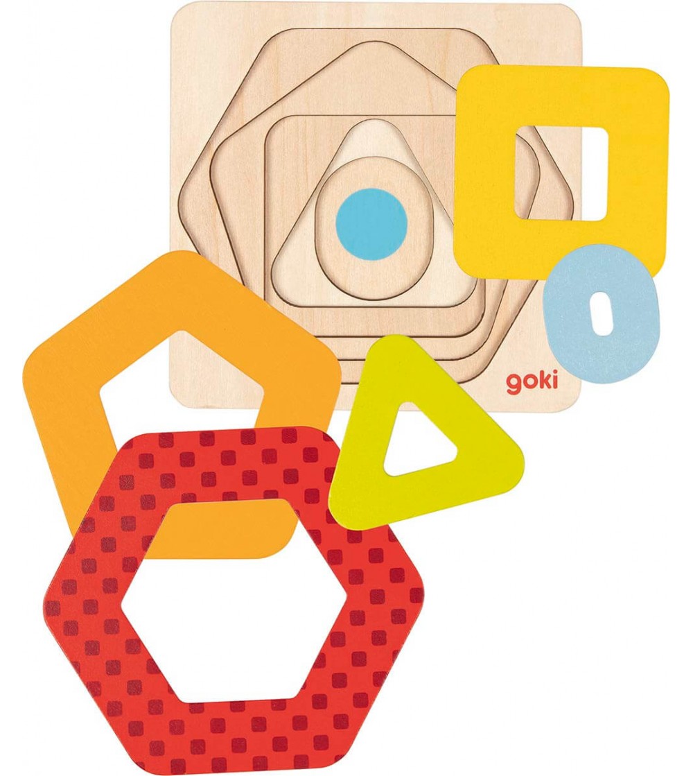 Puzzle multistrat forme geometrice din lemn 16 piese