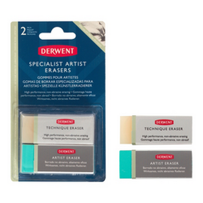 Radiera Derwent Professional, 2 buc/set, crem pentru desen tehnic si albastra pentru creioane soft