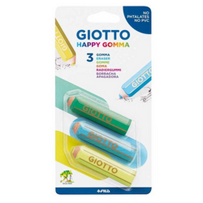 Radiera in forma de creion colorat, 65mm x D15mm, 3buc/blister GIOTTO Happy Gomma