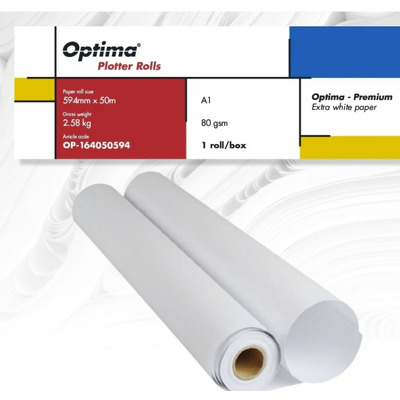 Rola plotter A1, 80gr, 594mm x 50m, Optima Premium
