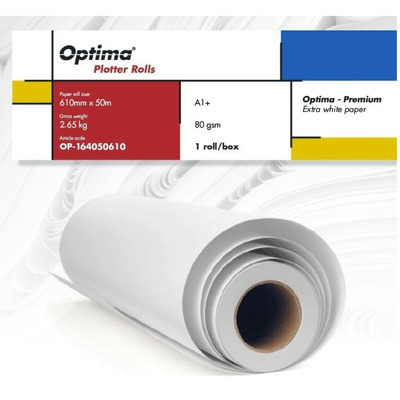 Rola plotter A1+ , 80gr, 610mm x 50m, Optima Premium