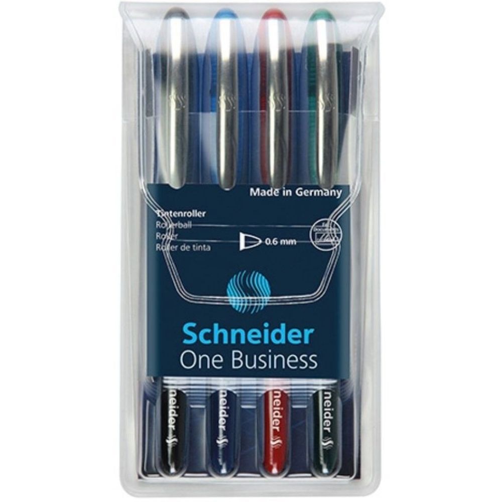 Roller cu cerneala Schneider One Business, ball point 0.6mm, 4 culori/set - (N,R,A,V)