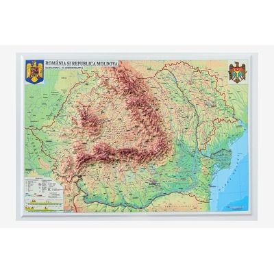 Romania si Republica Moldova. Harta fizica si administrativa model 3D, 450x330mm