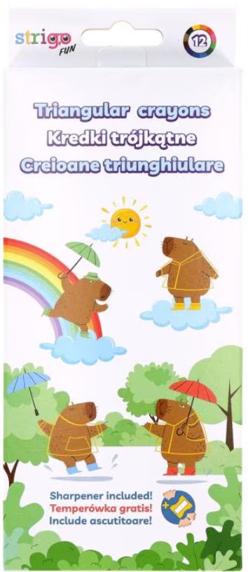 Set 12 creioane colorate cu ascutitoare, Strigo, multicolor