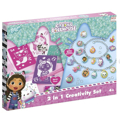 Set 2 in 1 Gabbys Dollhouse -  Bratari cu pandantive si carioci de suflat