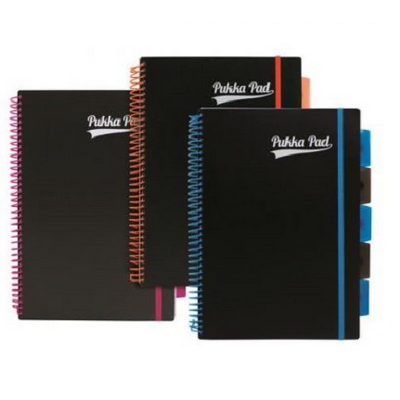 Set 3 caiete cu spirala si separatoare Pukka Pads PP Neon A4 200 pagini dictando, cu 4 perforatii pentru bilbioraft, portocaliu, albastru, roz