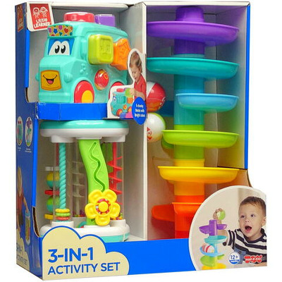 Set 3 in 1 - Autobuz cu sortator, cilindru si turnulet cu bile