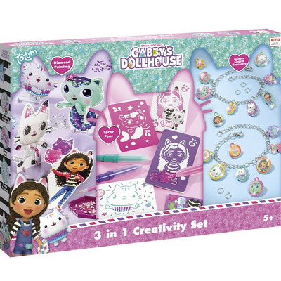 Set 3 in 1 Gabbys Dollhouse - Bratari, carioci de suflat si pictura cu diamante