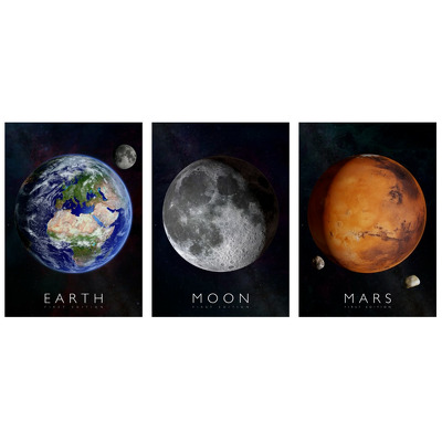 Set 3 postere AR(Realitate Augmentata), Curiscope Multiverse, Pamant, Luna, Marte, format A1