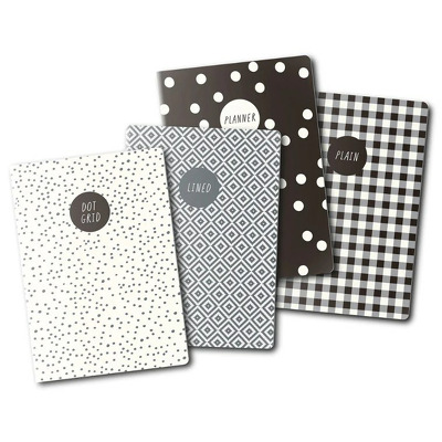 Set 4 caiete Pukka Pad Carpe Diem Monochrom, A6, 32 pag, hartie 80 g, compus din: 1 x planner saptamanal, 1 x dictando, 1 x punctat, 1 x foi veline