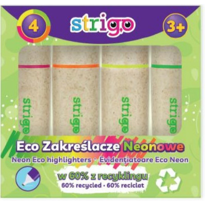 Set 4 evidentiatoare Strigo Eco-Friendly, NEON, roz, portocaliu, galben, verde