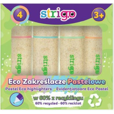 Set 4 evidentiatoare Strigo Eco-Friendly, PASTEL, piersica, verde, albastru, roz