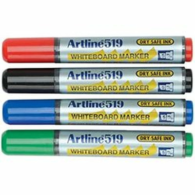 Set 4 markere pentru tabla de scris Dry safe ink, varf tesit 2.0-5.0mm, 4 culori/set