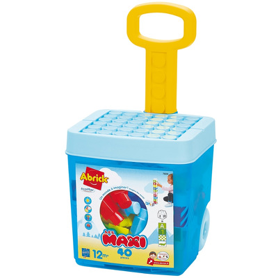 Set 40 cuburi de constructii cu litere si animale in cutie troler Abrick