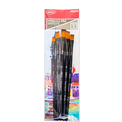 Set 5 pensule cu par sintetic si varf drept